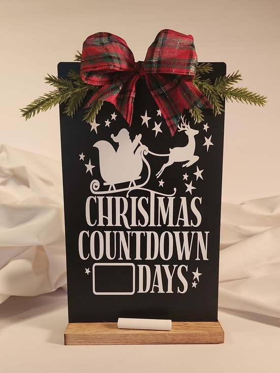 Other - Christmas Countdown Chalkboard Sign with Red Plaid Bow